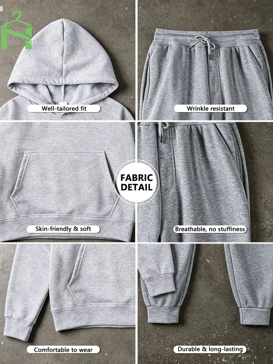 Fabric Detail (Grey Hoodie Set)