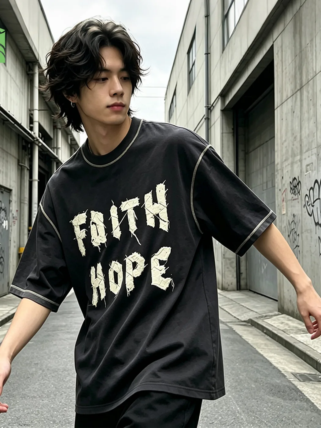 Oversized Printed Tee (Black)